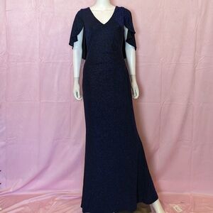 Jessica Howard Blue Cape Sleeve Glitter Long Evening Dress size 10